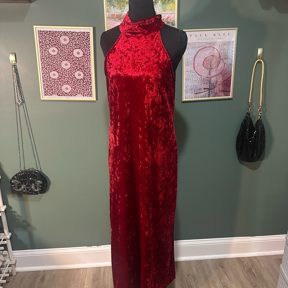 Bar III Red Velvet Halter Dress